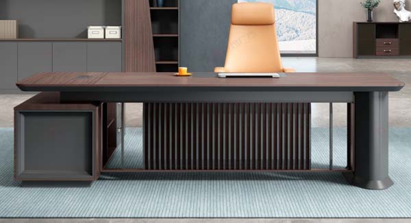 Two-Tone Walnut and Dark Gray L-Shaped Executive Desk with Left Storage Return