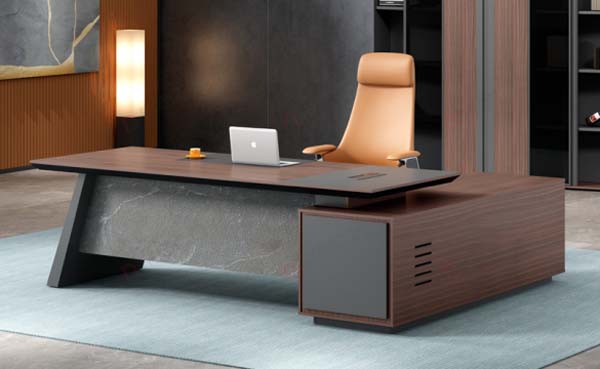 L-Shaped Executive Office Desk with Integrated Side Storage Cabinet