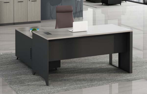 Two-Tone L-Shaped Panel Executive Desk with Left Side Storage Cabinet