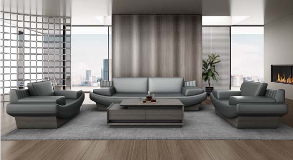 Modern Gray Wood-Grain Two-Tier Rectangular Coffee Table with Dual Drawers