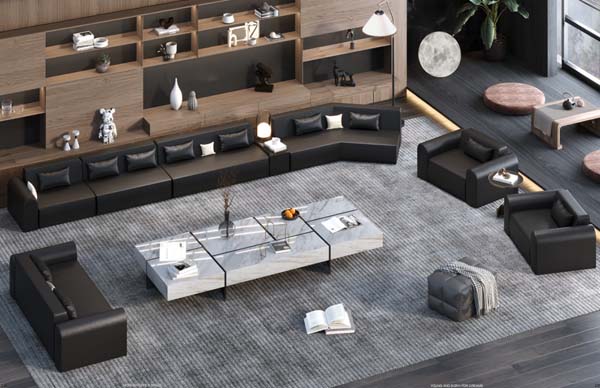Black Low-Profile Modular L-Shaped Sectional Sofa Set with Matching Armchairs and Ottoman