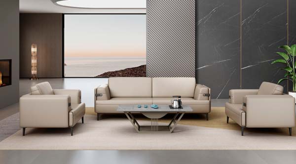 Light Beige Leather 3+1+1 Office Reception Sofa Set with Coffee Table