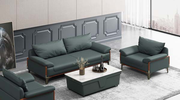Dark Teal Faux Leather 1+1+3 Living Room Sofa Set with Marble-Top Storage Coffee Table