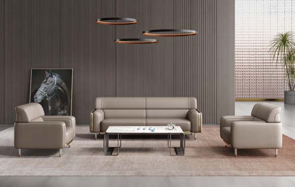 Modern Light Taupe Faux Leather 3+1+1 Seating Office Reception Sofa Set with Metal Leg Accents
