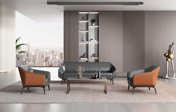 3-Piece Modern Two-Tone Leather Office Lounge Sofa Set with Coffee Table