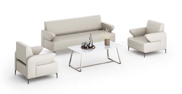 Modern Light Beige Office Reception Sofa Set with Glass Coffee Table