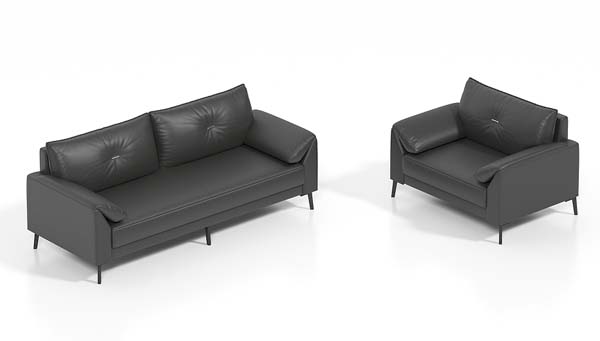 Tufted Dark Faux Leather 3-Seater Sofa and Single Armchair Reception Set
