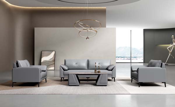 1+1+3 Configuration Grey Leather Office Reception Sofa Set