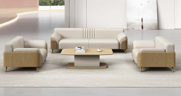 Modern 3+1+1 Light Beige Office Reception Seating Set with Coffee Table