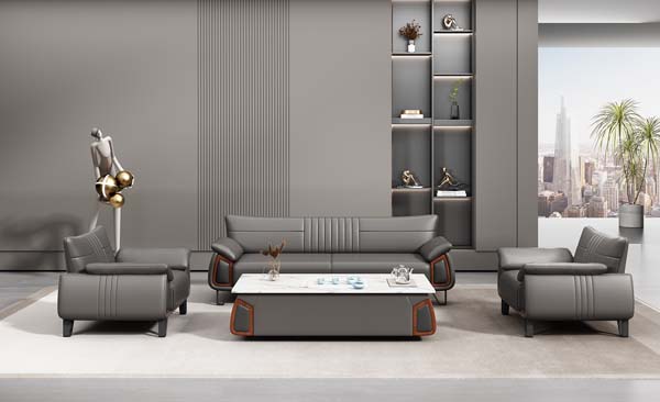 Modern Rectangular Block-Base Coffee Table with Wood Accent Corners