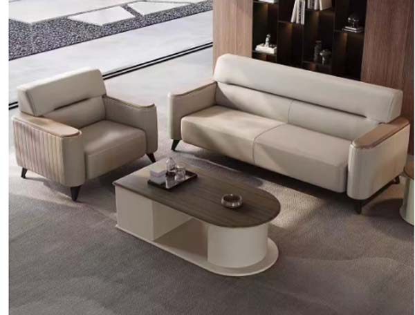 Light Beige 1+2 Seater Commercial Office Reception Sofa Set with Oval Dual-Base Coffee Table