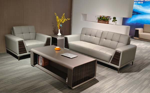 Modern Grey Leather Office Lounge Seating Set with Matching Coffee Table and Side Table