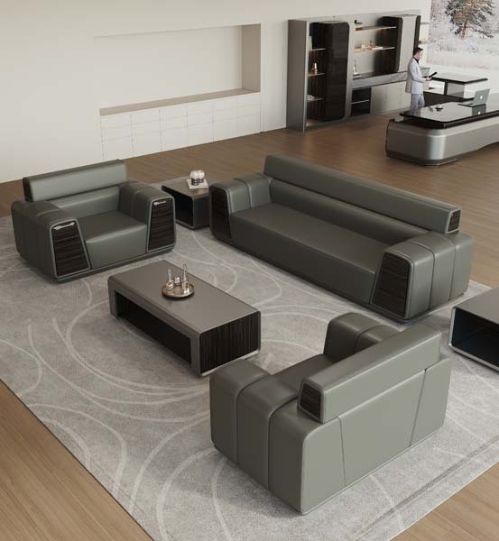Dark Grey Blocky Executive Office Reception Sofa Set with Matching Coffee Tables