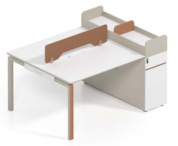 2-Person Face-to-Face Office Workstation Desk with Central Privacy Divider and Integrated Lockable Side Storage Pedestal