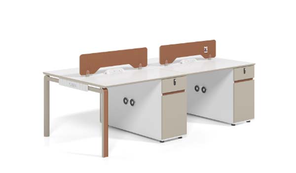 4-Person Face-to-Face Benching Office Workstation with Privacy Dividers and Integrated Storage