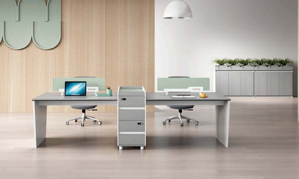 2-Person Face-to-Face Open Office Workstation with Central Mobile Storage Pedestal