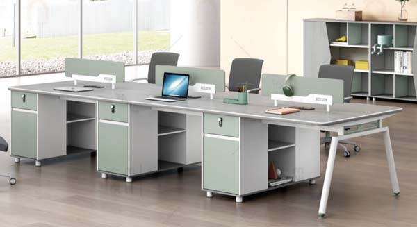 6-Person Linear Modular Open-Plan Office Workstation Desk with Integrated Storage