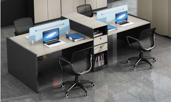 4-Person Facing Office Workstation with Integrated Storage Dividers