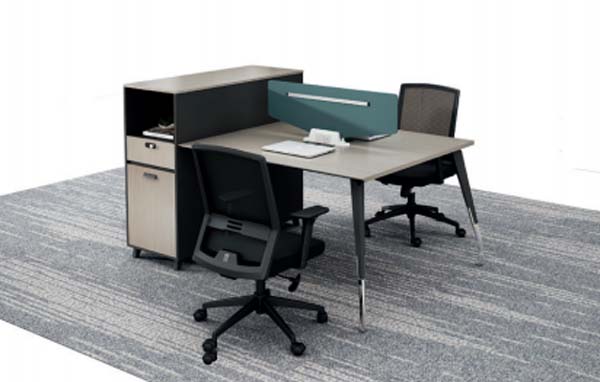 2-Person Face-to-Face Office Workstation Desk with Attached Side Storage and Central Privacy Divider