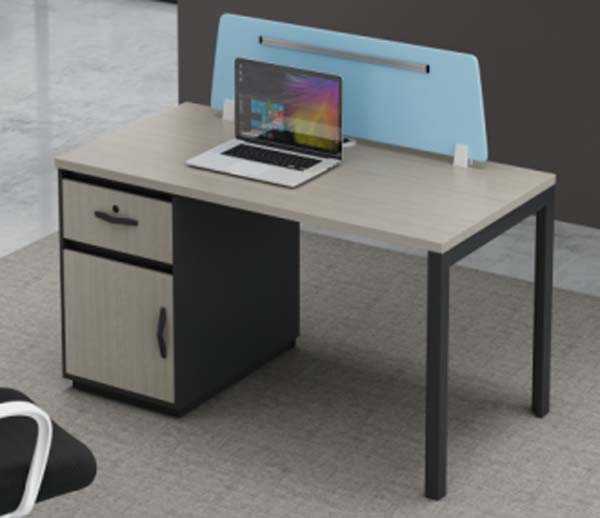 Single-Person Cubicle Office Workstation Desk with Left Fixed Storage Pedestal and Rear Privacy Divider