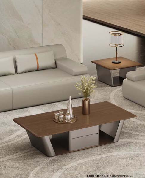 Modern Rectangular Storage Coffee Table with Dual Drawers and Open Side Shelves