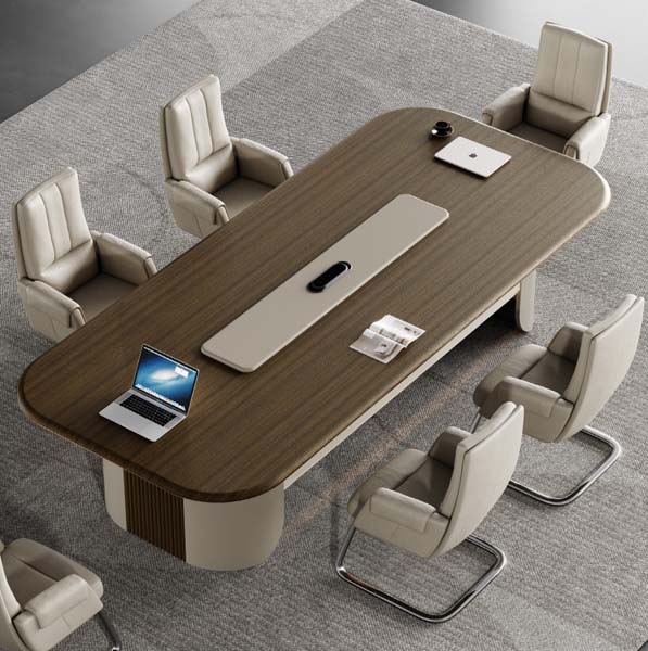 Dual-Tone Rounded Rectangular Conference Table with Central Cable Management