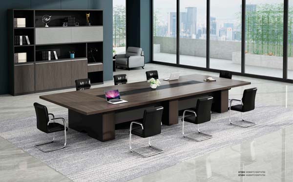 Dark Walnut Rectangular Conference Meeting Table with Central Cable Raceway