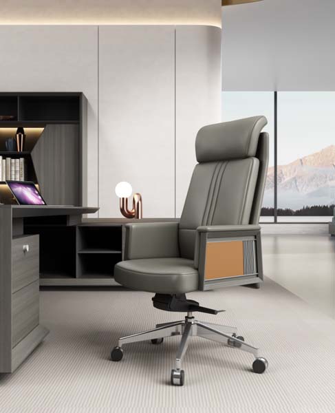 High-Back Grey Executive Office Chair with Decorative Armrest Accent Panels