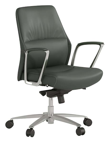 Mid-Back Dark Green Faux Leather Swivel Office Task Chair with Chrome Loop Arms