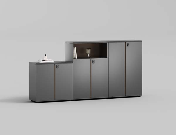 Stepped Dark Grey Lockable Office Storage Sideboard with Open Display Niche