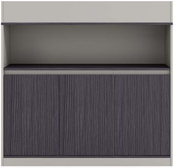 Two-Tone Fluted Door Highboard Storage Cabinet with Upper Open Shelf