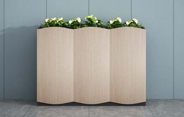 Wavy Light Oak Freestanding Planter Partition Screen