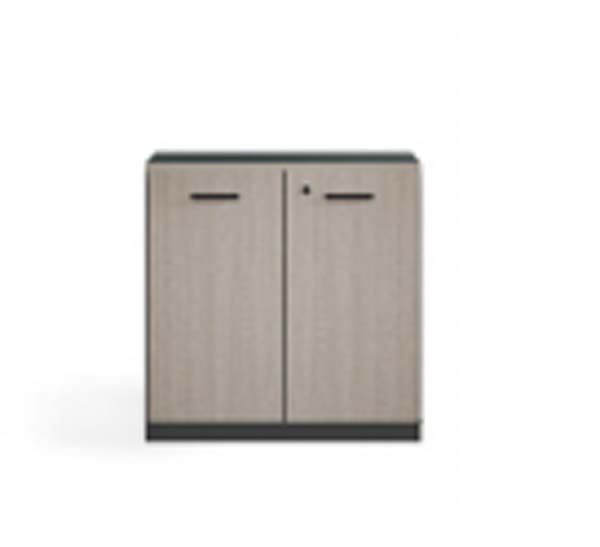 Lockable Double-Door Low Office Storage Cabinet with Dark Contrast Trim
