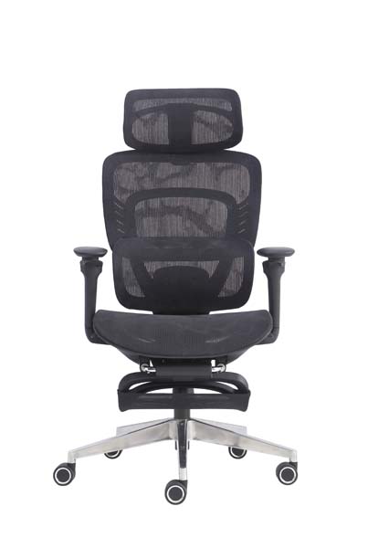Black Mesh Ergonomic Office Chair with Retractable Footrest and Adjustable Headrest