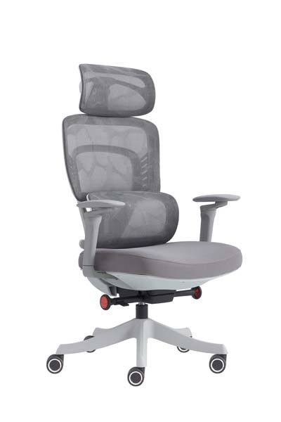 Grey High-Back Mesh Ergonomic Office Chair with Adjustable Headrest and Lumbar Support