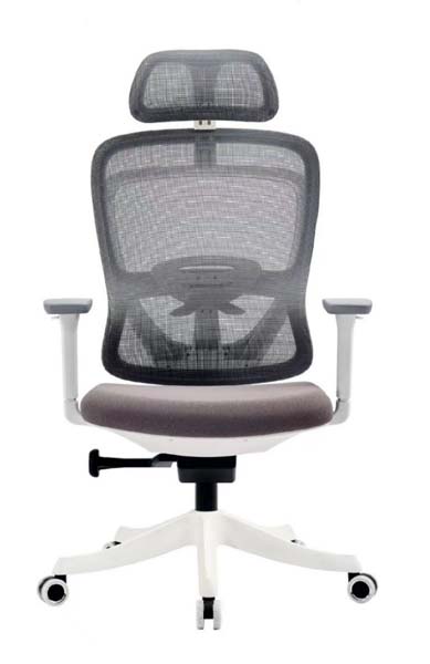 White Frame Grey Mesh Ergonomic Office Chair with Adjustable Headrest and Armrests