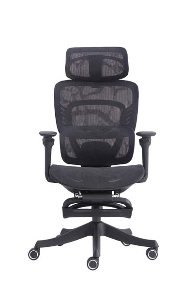 Black High-Back Mesh Ergonomic Office Chair with Retractable Footrest