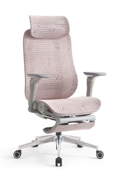 Blush Pink Chevron Woven Ergonomic Office Chair with Retractable Footrest