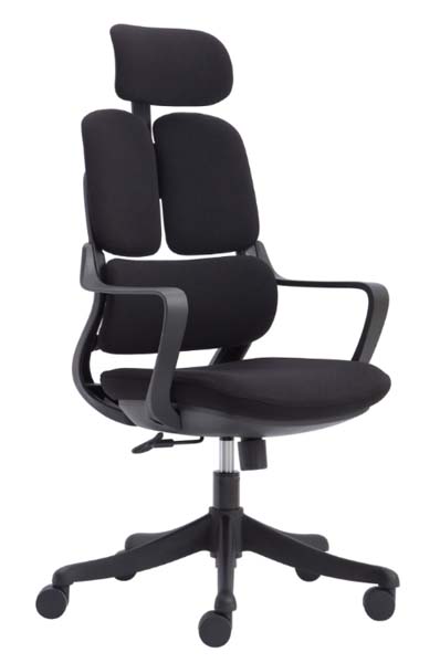 Black Dual Split-Back Ergonomic Office Chair with Headrest and Fixed Armrests