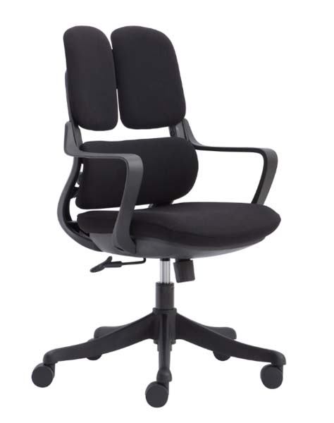 Black Dual-Split Back Ergonomic Office Task Chair with Fixed Armrests and Lumbar Support