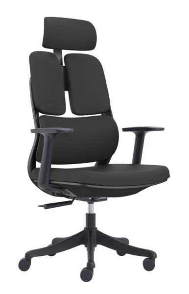 Black Split-Back Ergonomic Office Chair with Adjustable Headrest and Fixed Armrests