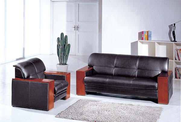 3+1 Black Leather Office Reception Seating Set with Solid Wood Block Arms