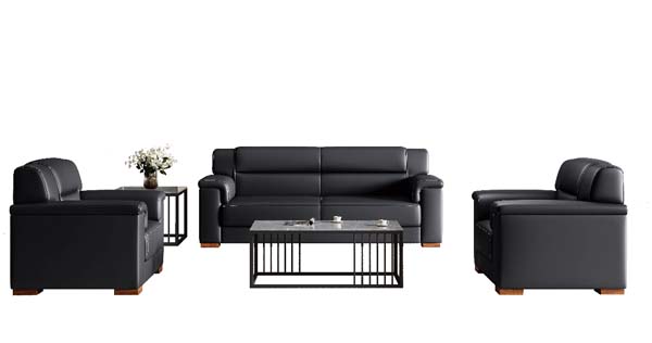 Black Faux Leather 3+1+1 Commercial Office Reception Seating Set with Coffee and Side Tables