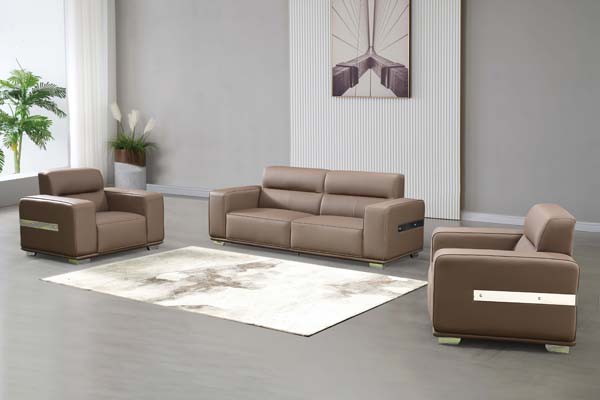 Modern Taupe Leather 3-Piece Living Room Seating Set (2 Armchairs + 2-Seat Loveseat)