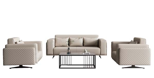 Light Luxury Beige 4-Piece Living Room Seating Set with 3-Seat Sofa, Swivel Armchairs and Glass-Top Coffee Table