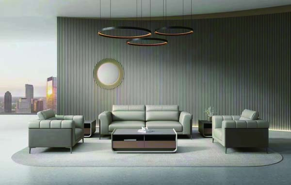 Modern 3-Piece Leather Executive Office Lounge Set with Coffee Table and Side Tables