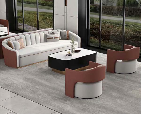 Modern Two-Tone Rectangular Rounded-Corner Coffee Table with Gold Plinth Base