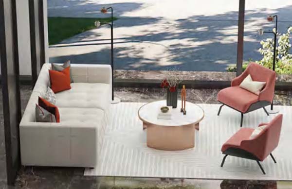 Modern Round Coffee Table with White Top and Rose Gold Cylindrical Pedestal Base