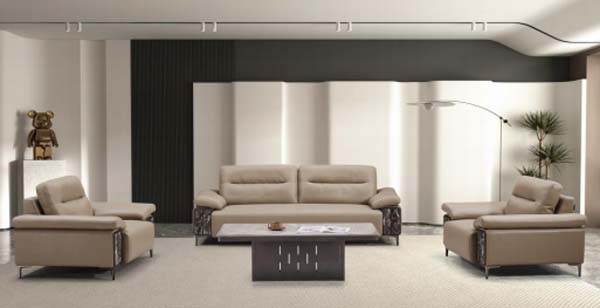Beige Upholstered 3+1+1 Seating Living Room Sofa Set with Coffee Table