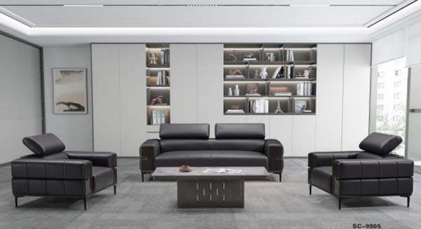 Dark Leather Executive Office Reception Sofa Set with Matching Coffee Table